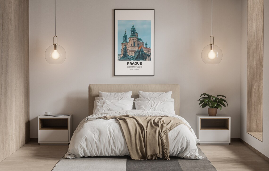 Prague Czech Republic Church And Statues Minimalist Travel Poster Art - Image 3