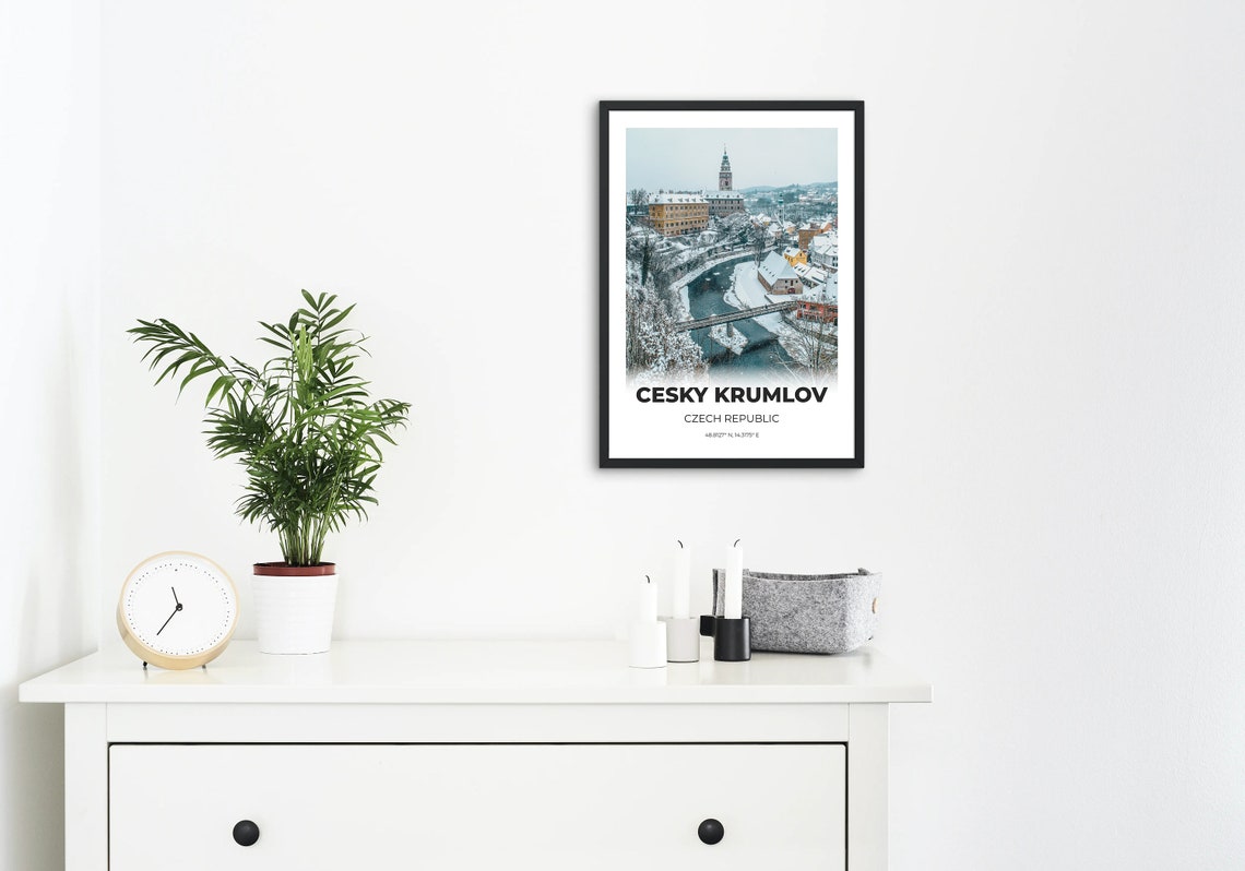 Cesky Krumlov Czech Republic Snowy Castle River Town Photo Print - Image 3