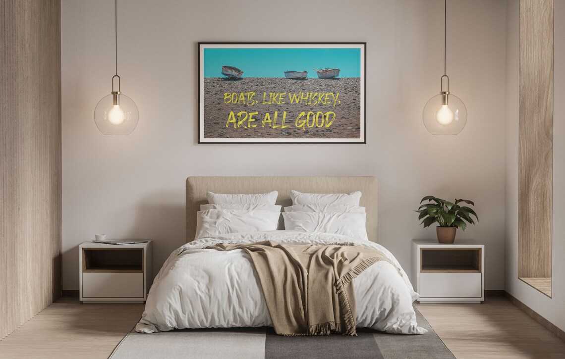Boats Like Whiskey Are All Good Fun Quote Beached Boats Poster - Image 4
