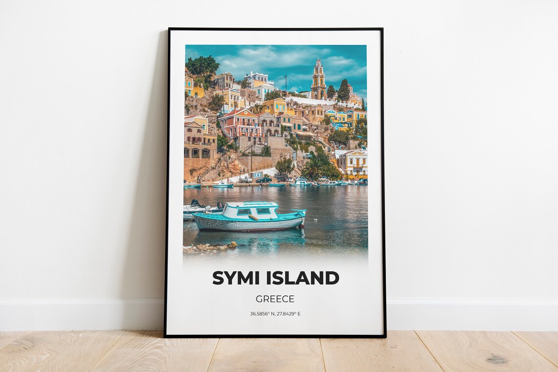 Symi Island Greece Colorful Harbor Town Boat Photography Poster