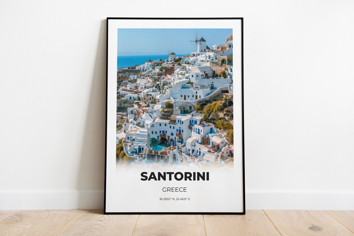 Santorini Greece Whitewashed Oia Houses Aegean Sea Photo Print Art
