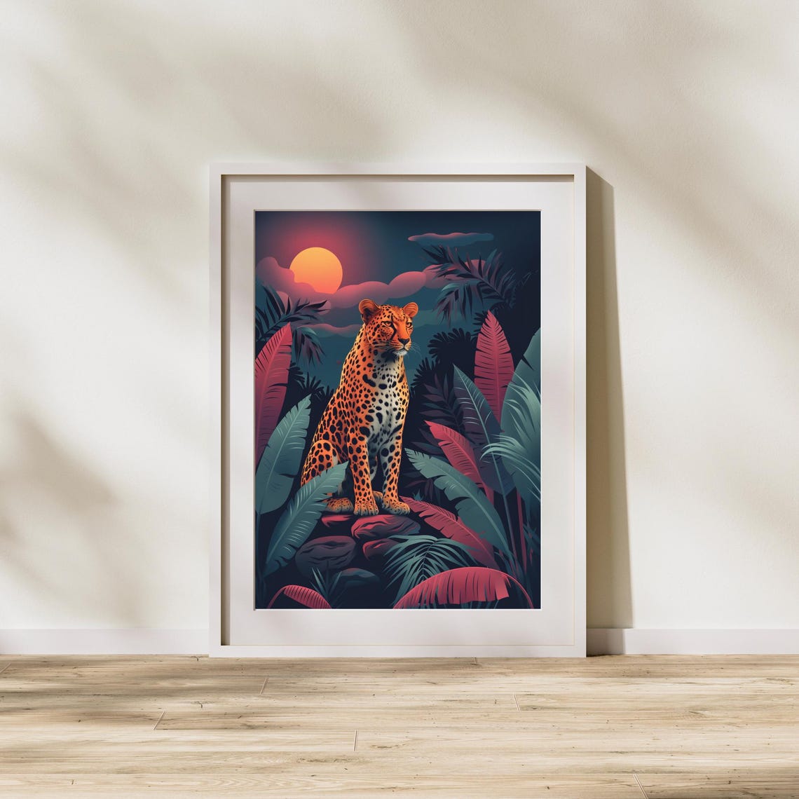 Leopard Jungle Sunset Tropical Art Print Colorful Wildlife Wall Decor - Image 2