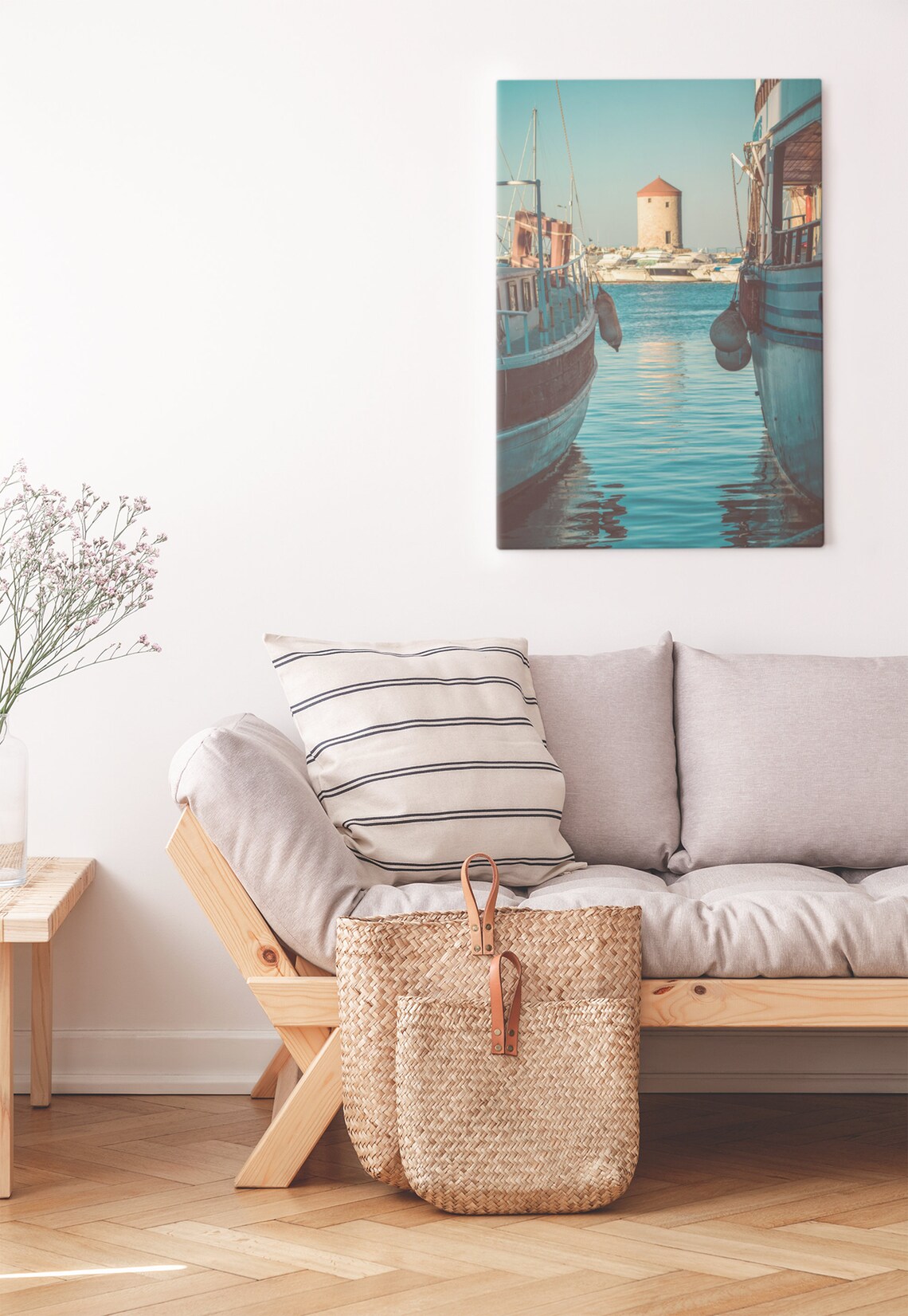 Rhodes Harbor Boats Windmill Tower Greece Photography Poster - Image 2
