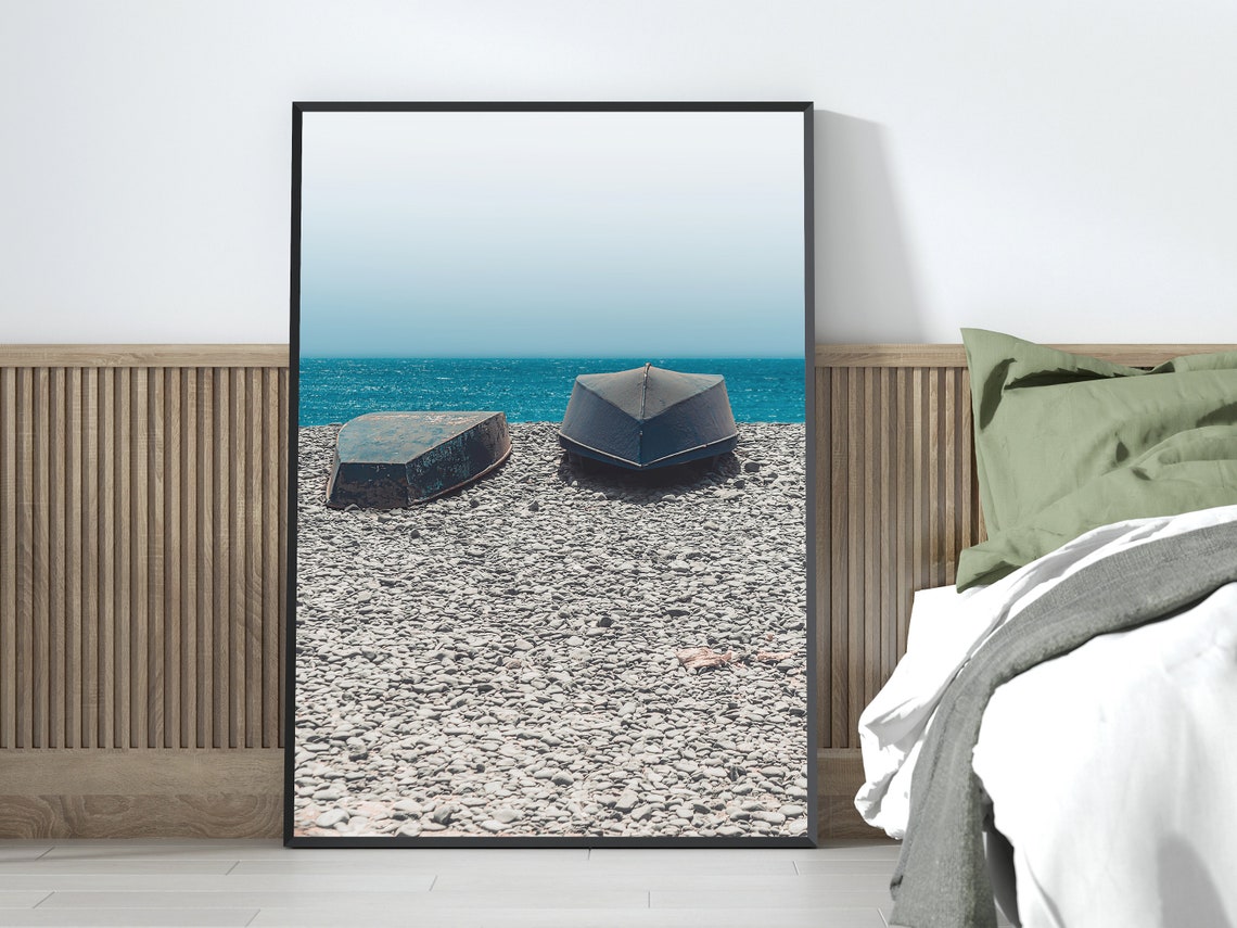 Two Wooden Boats On Shingle Beach Photo Poster Coastal Decor - Image 4