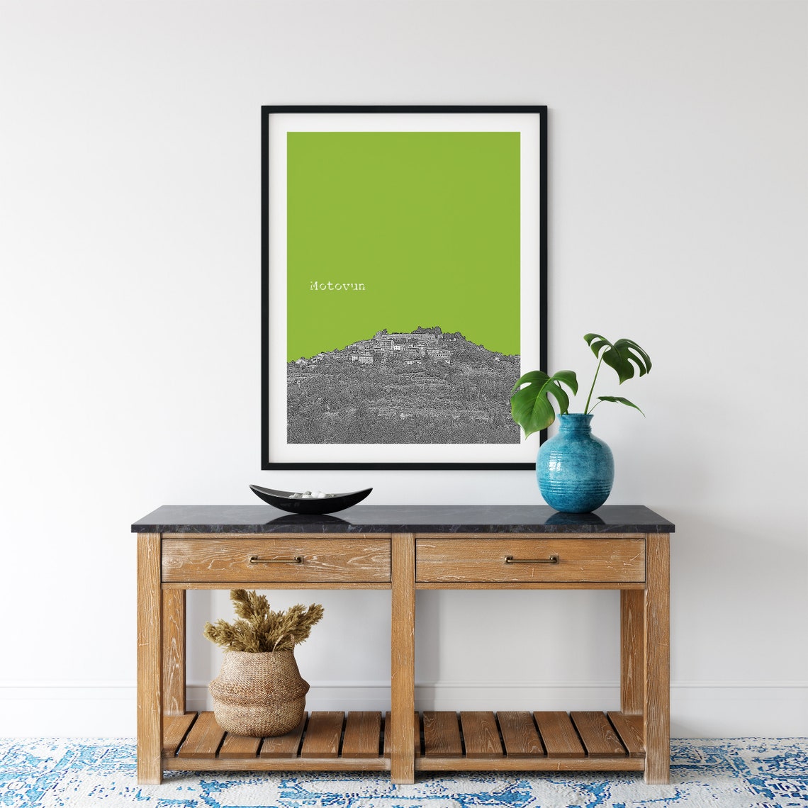 Motovun Istria Hilltop Town Color Block Poster With Custom Sky Color - Image 4