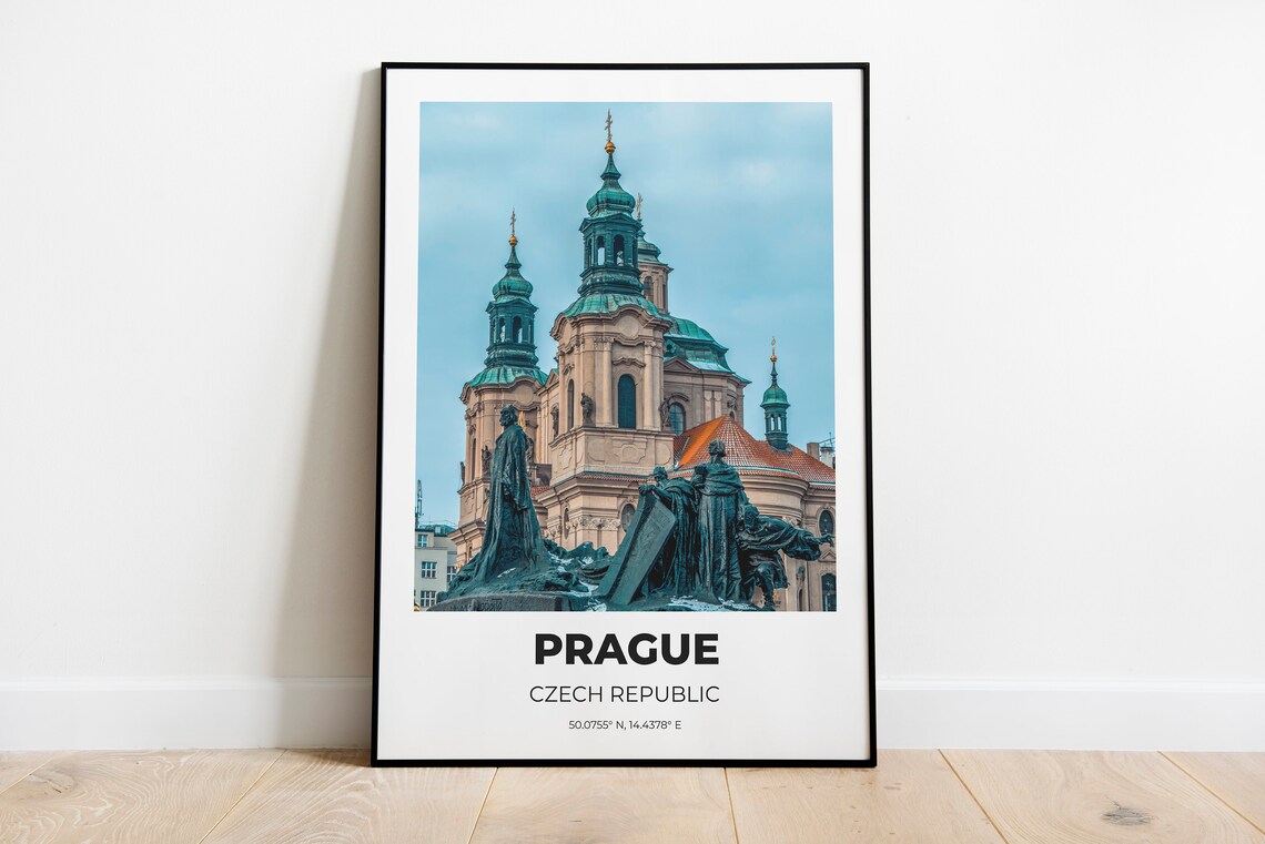 Prague Czech Republic Church And Statues Minimalist Travel Poster Art - Image 4