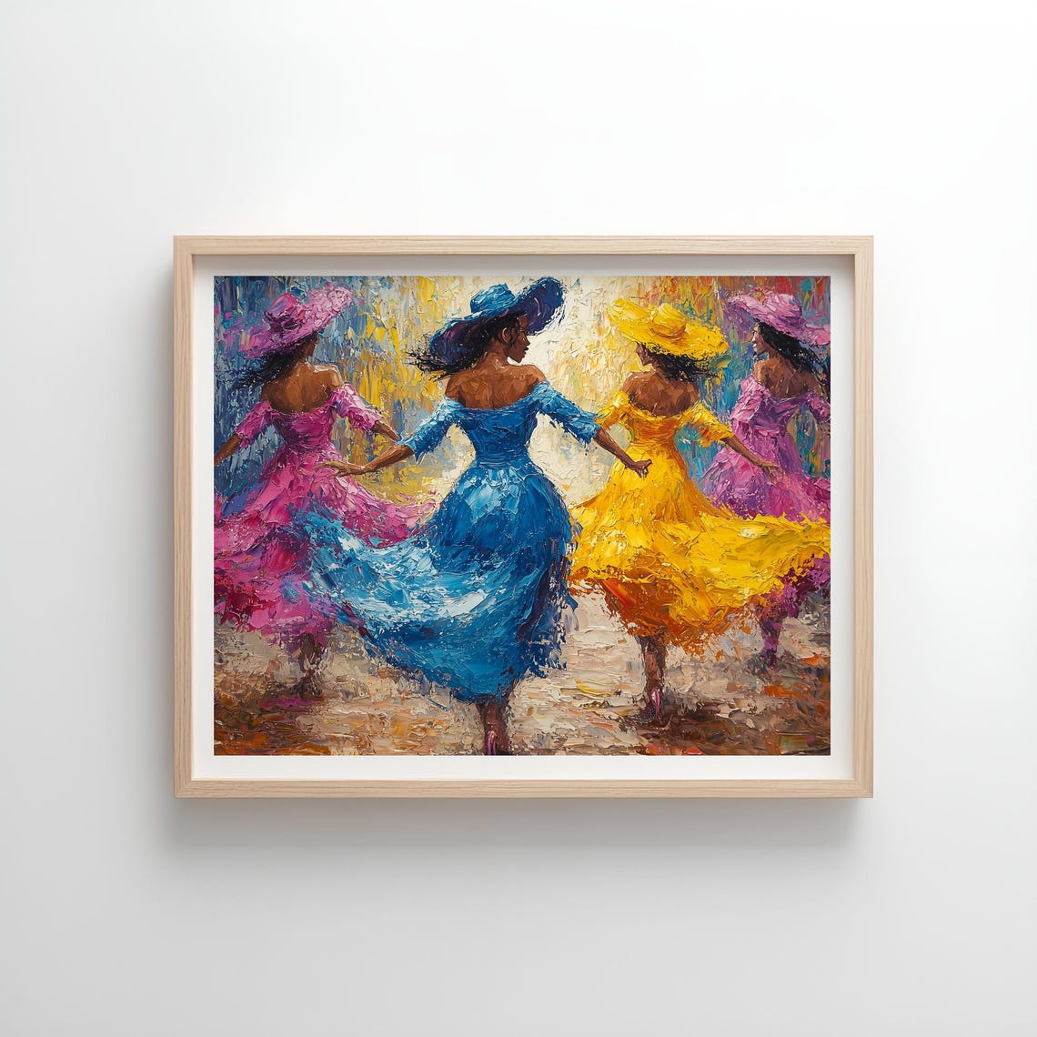 Elegant Women In Motion Vibrant Flowing Dresses Joyful Impressionist Dance Scene Wall Art - Image 4