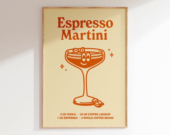 Espresso Martini Print Classic Cocktail Print Retro Wall Art Kitchen Wall Prints Aesthetic Decor Retro Gallery Art Orange Bar Print