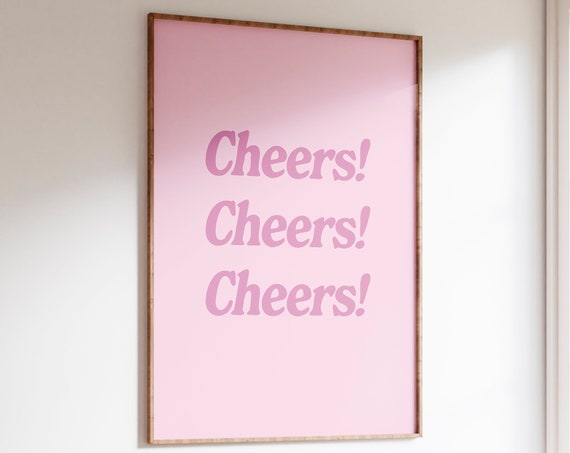 Bar Cart Art Drinks Quote Retro Wall Art Print Trendy Funky Decor Preppy Wall Art Groovy Apartment Decor Cheers Quote Pink Trendy Art
