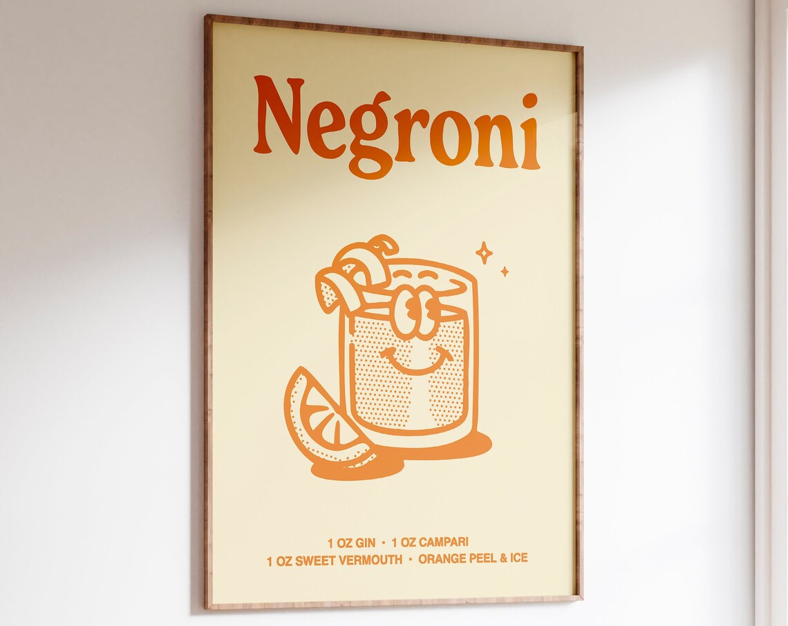 Negroni Retro Cocktail Art Print, Bar Cart Decor - Image 7