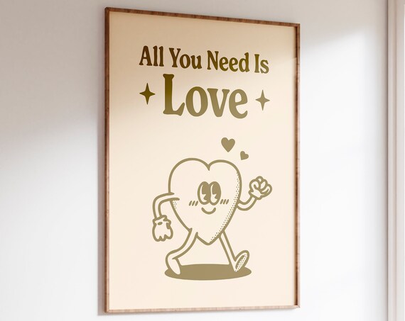 Love Art Print Retro Love Poster Trendy Wall Print Cute Preppy Aesthetic Illustration Print Printable Art Print Neutral Art