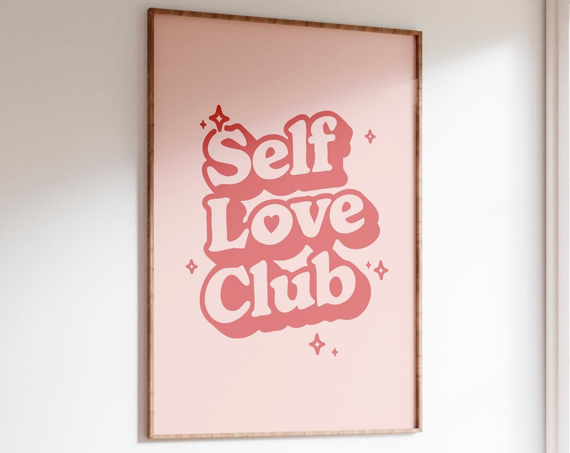 Self Love Club Coral Retro Bubble Lettering Affirmation Quote Poster