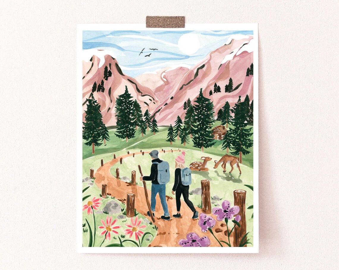 Hiking In The Mountains Watercolor Travel Poster - Image 4