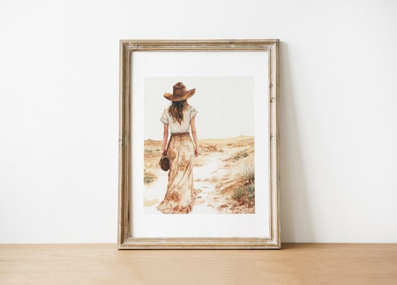 Western Desert Woman Art Print Bohemian Wall Decor Country Home Southwestern