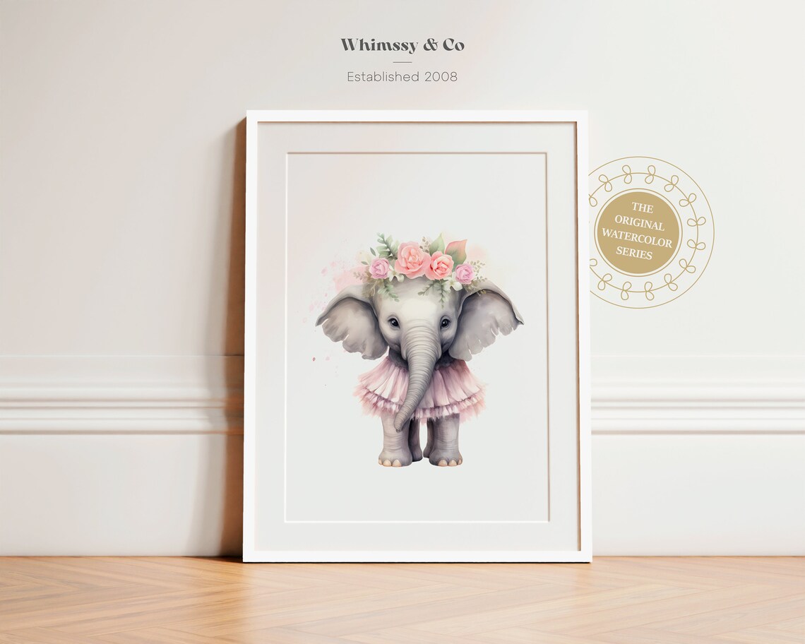 Ballerina Elephant Nursery Art Print, Girl Decor