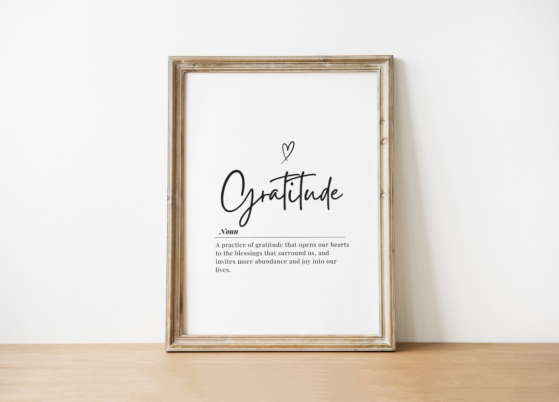 Inspirational Gratitude Quote Print Minimalist Black And White Home Decor Modern Calligraphy Wall Art Heart Illustration