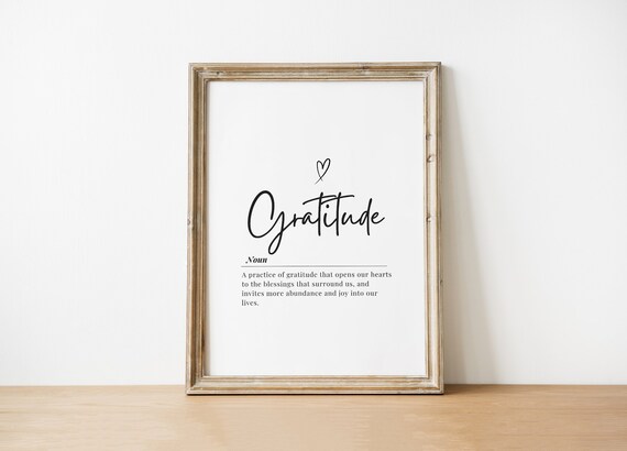 Gratitude Definition Poster with Heart Minimalist Mindful Decor