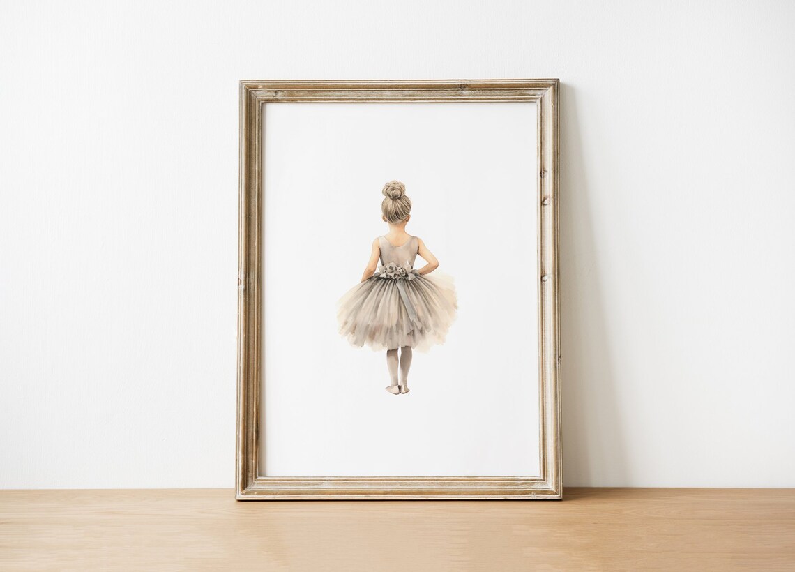 Blond Ballerina Girl Gray Tutu Back View Soft Watercolor Dance Poster