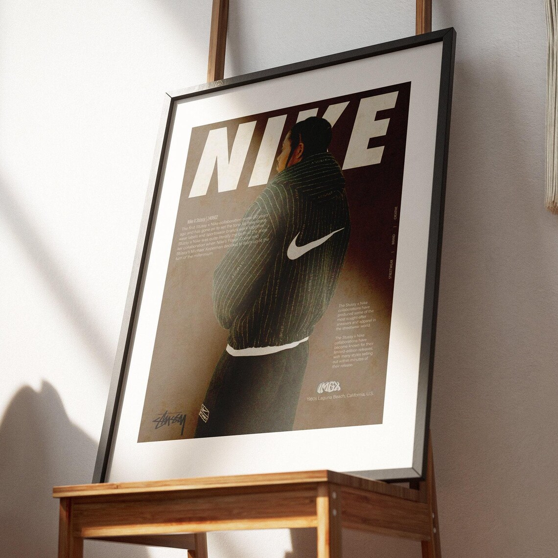 Nike Stussy Streetwear Hoodie Portrait Brown Retro Collab Art Poster - Image 3
