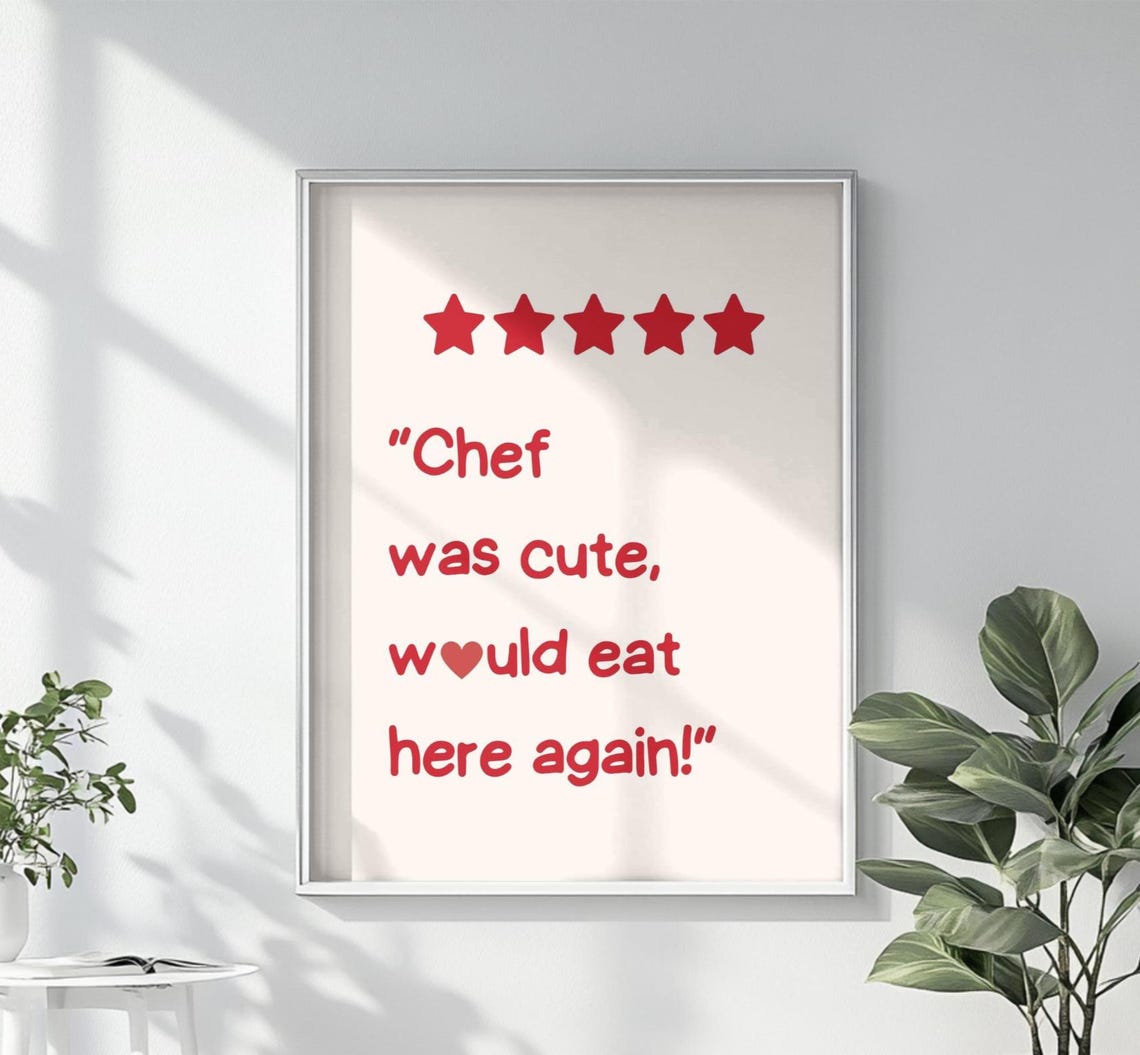 Funny Kitchen Wall Art Chef Was Cute Would Eat Here Again Quote Cute Restaurant Decor Gift For Food Lovers - Image 4