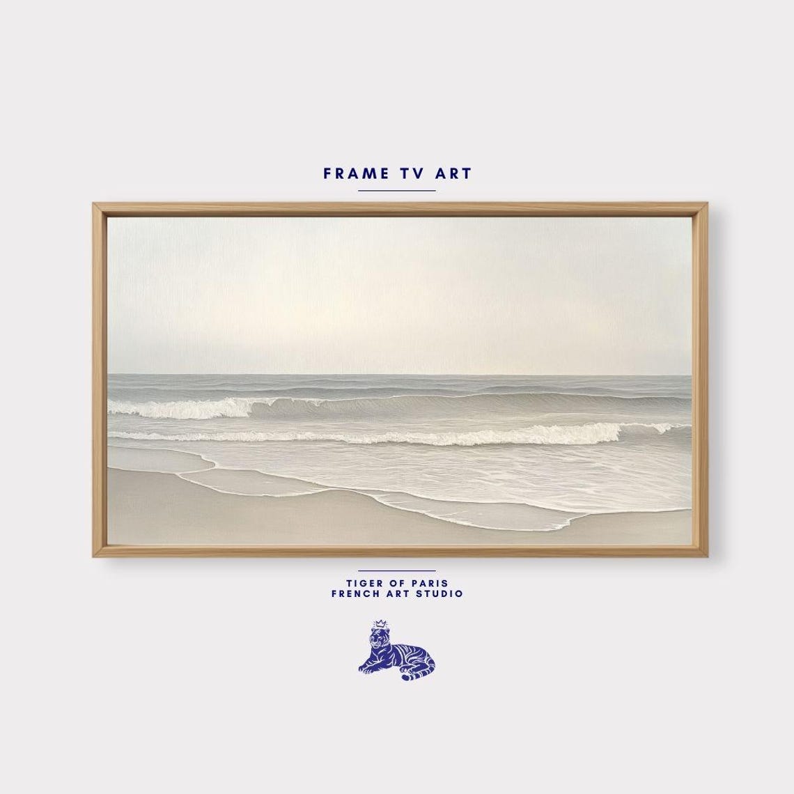 Minimalist Neutral Beach Seascape Soft Gray Waves Calm Coastal Print