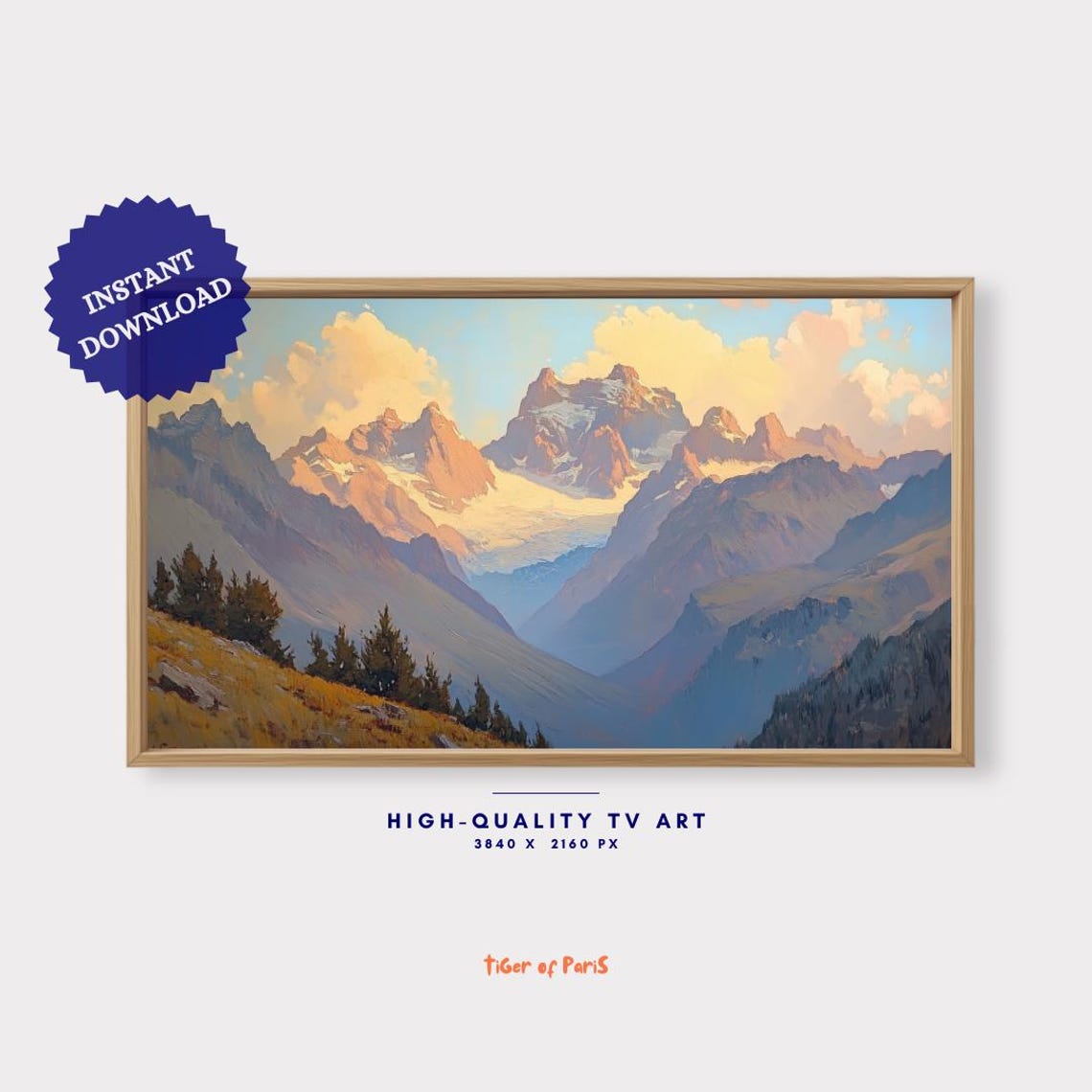 Frame Tv Art Snowy Mountain Oil Painting For Frame Tv Serene Landscape Art Nature Wall Decor 169 - Image 4