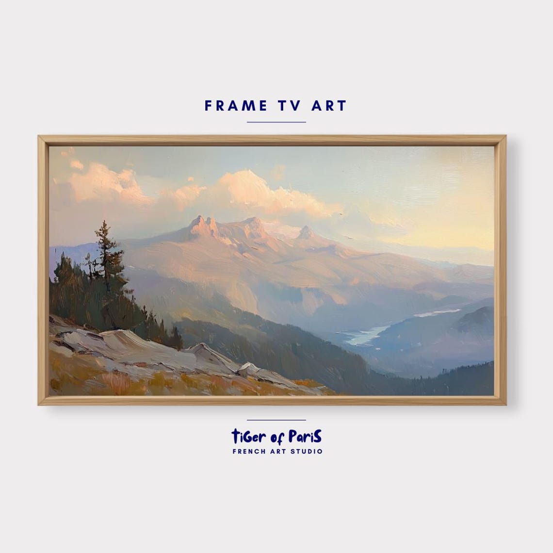 Frame Tv Art Snowy Mountain Oil Painting For Frame Tv Serene Landscape Art Nature Wall Decor 169