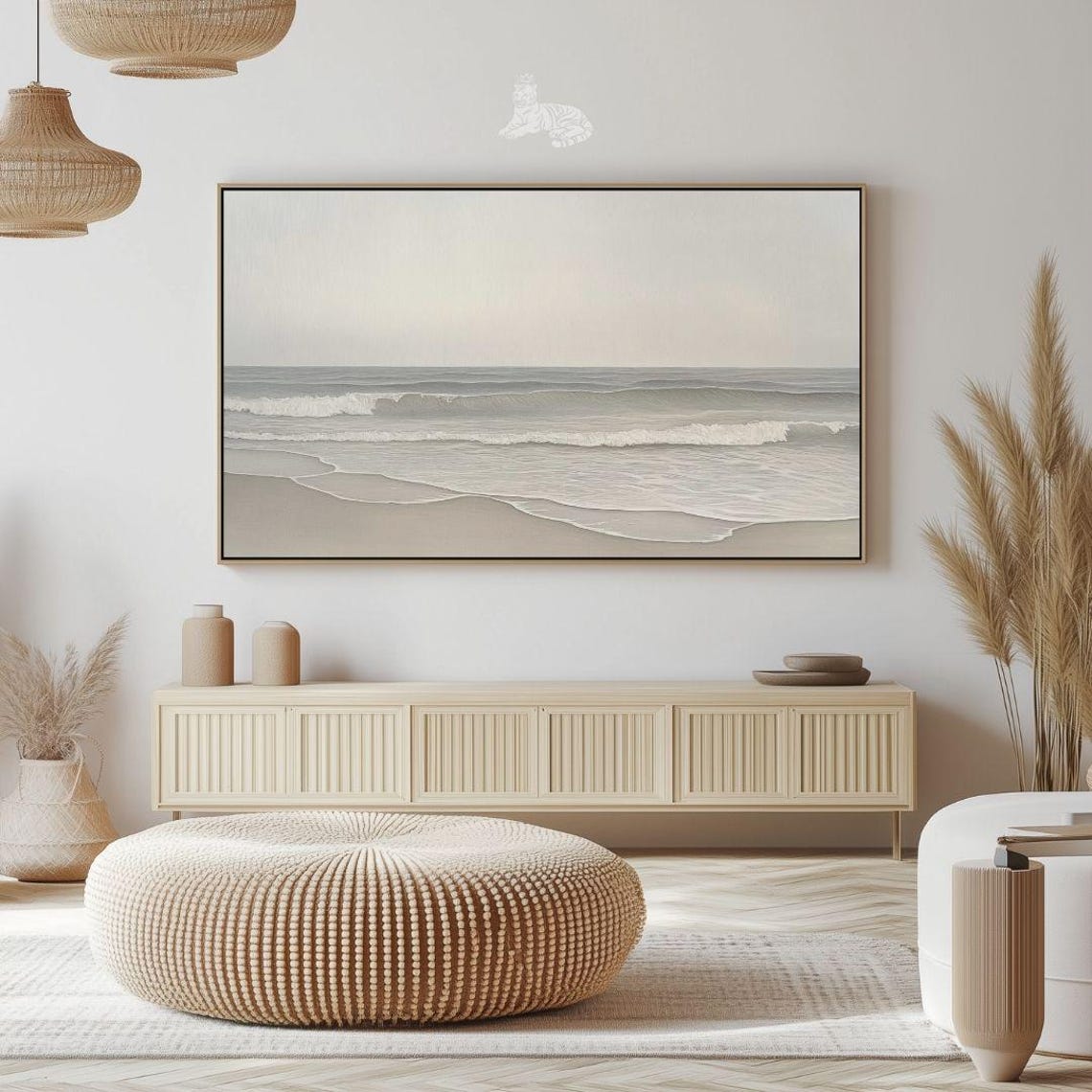 Minimalist Neutral Beach Seascape Soft Gray Waves Calm Coastal Print - Image 2