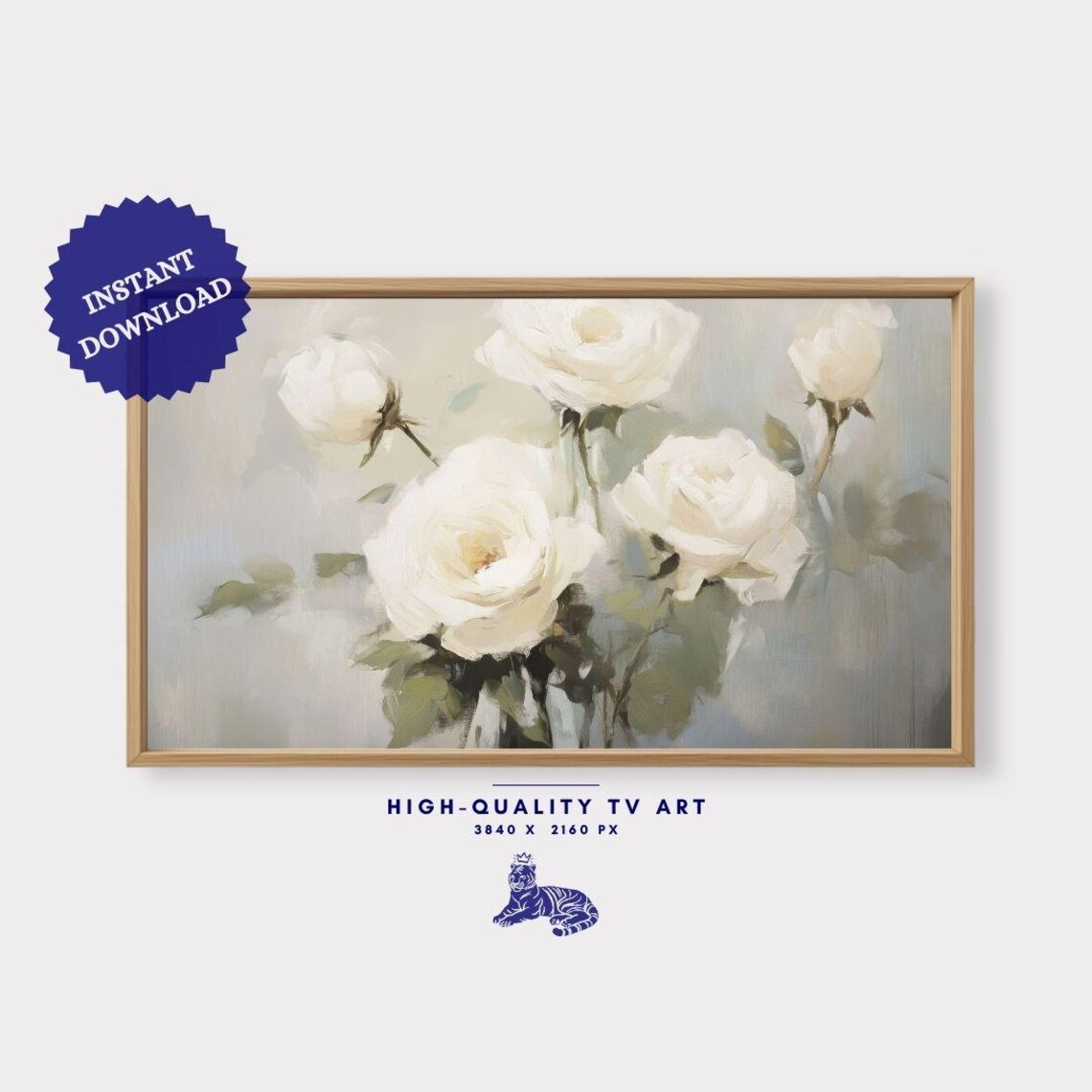 White Roses Soft Oil Painting Elegant Neutral Blooms Romantic Print - Image 3