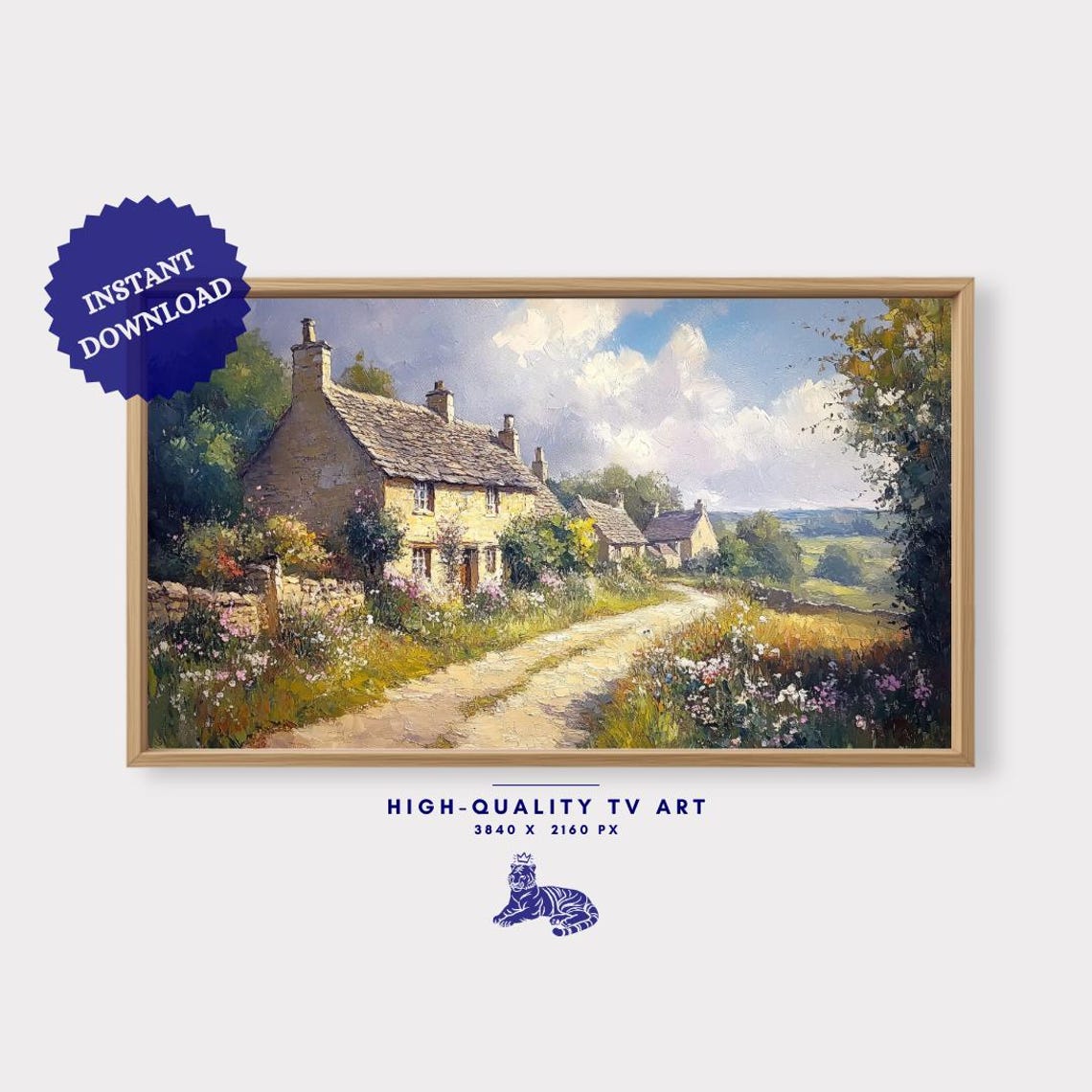 Serene Countryside Landscape Frame Tv Art Rustic English Charm Oil Style Art For Frame Tv 169 Ratio - Image 2