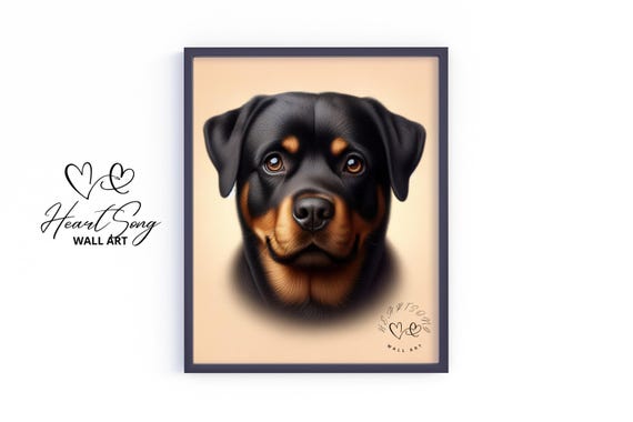 Rottweiler Dog Wall Art Rustic Moody Portrait Earthy Decor Warm Pet Painting Vintage Print 338