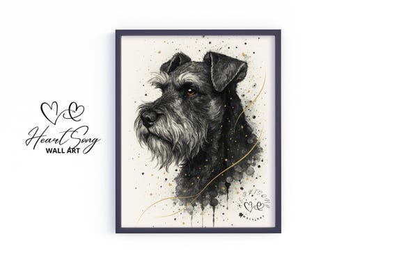Schnauzer Dog Art Vintage Earthy Portrait Moody Splatter Style Rustic Wall Decor Painting For Pet Lovers 814