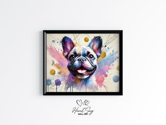 French Bulldog Dog Wall Art Vibrant Watercolor Pet Portrait Modern Colorful Animal Abstract Painting Print 44