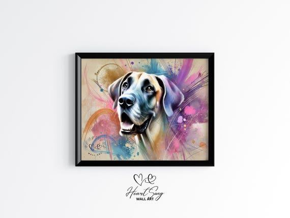 Great Dane Watercolor Dog Art Vibrant Abstract Pet Portrait Expressive Colorful Painting Modern Wall 48