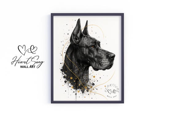 Great Dane Dog Wall Art Moody Earthy Painting Rustic Portrait Vintage Style Neutral Decor Piece 808