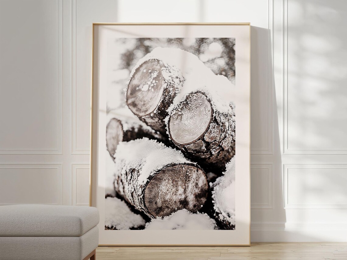 Wood Stack Winter Nature Photography Poster