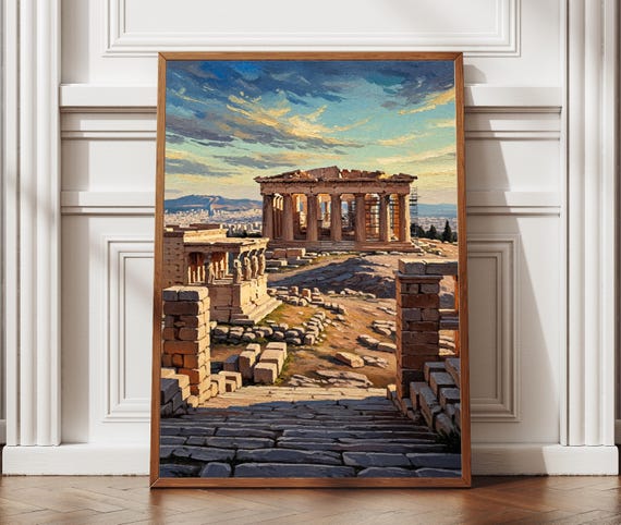Athens Acropolis Oil Painting Textured Style Print Art Greece Travel Poster Home Office