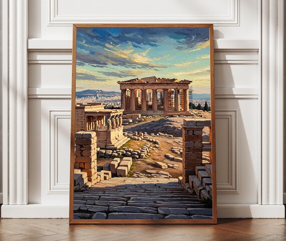 Athens Acropolis Parthenon Golden Hour Oil Painting Greece Landmark Poster