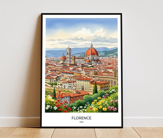 Florence Italy Watercolor Print Duomo Cathedral Travel Poster Home Office
