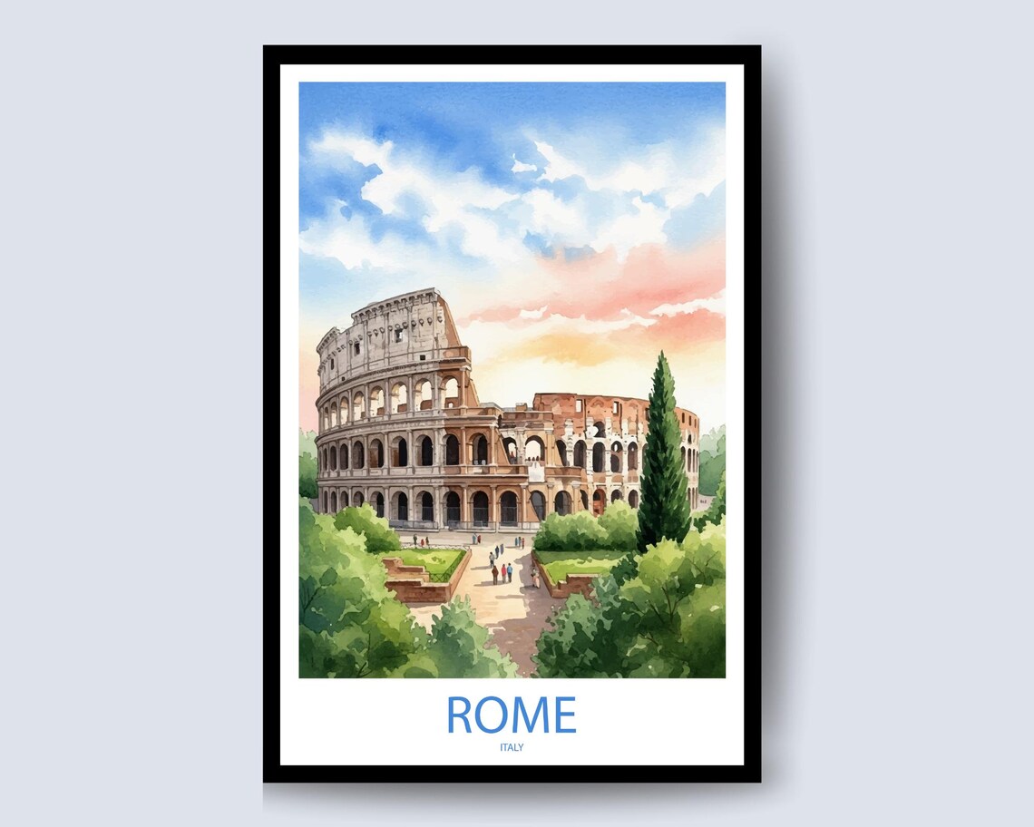 Rome Italy Colosseum Watercolor Italian Landmark Travel Poster