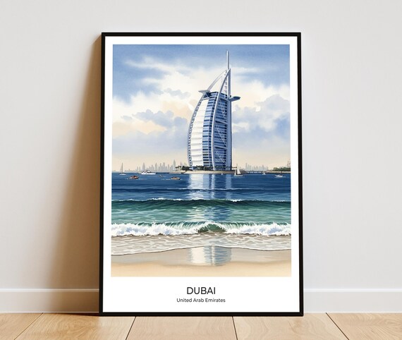 Dubai Skyscraper Watercolor Travel Art Print Middle East Decor Home Office