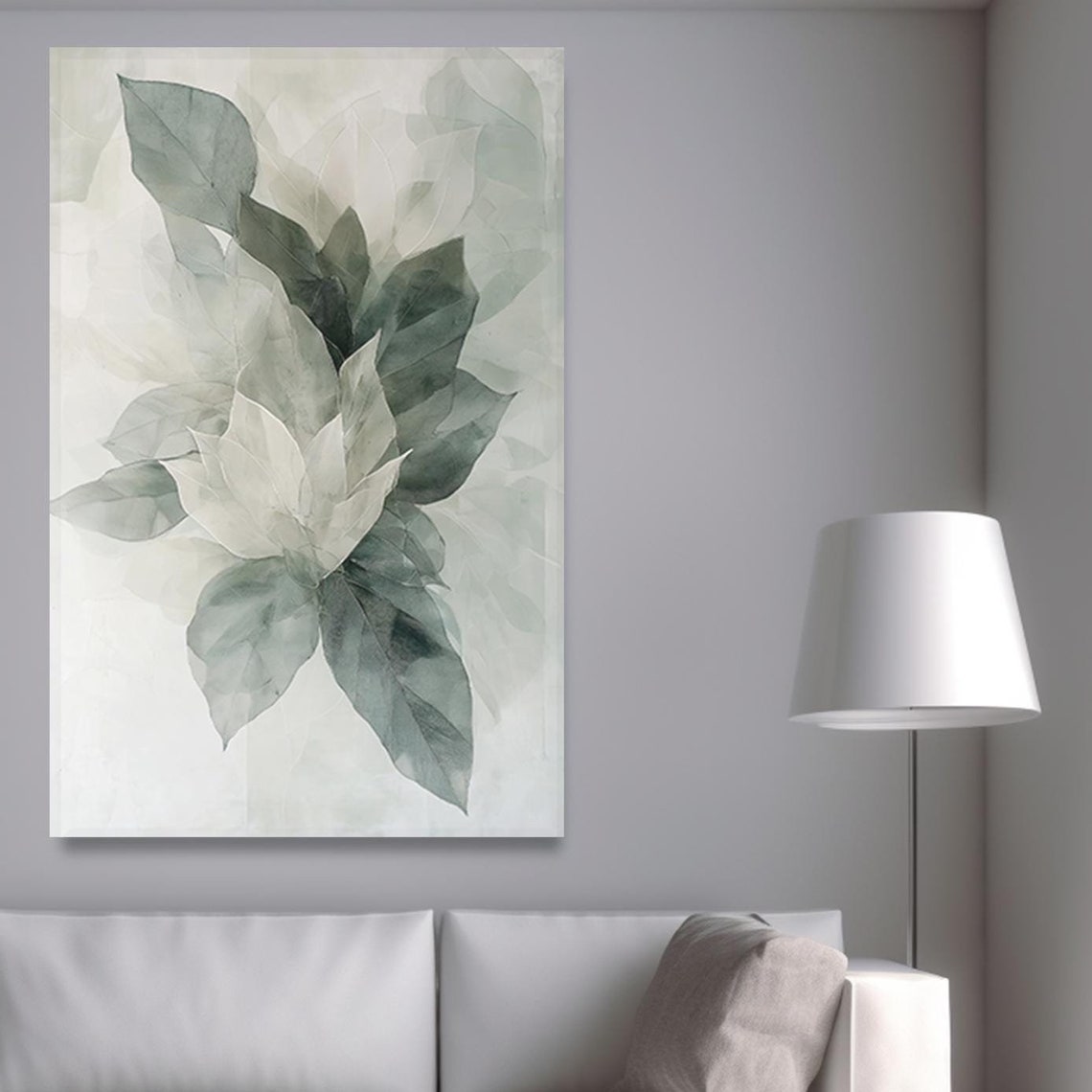 Boho Sage Green Leaf Watercolor Soft Botanical Neutral Wall Art