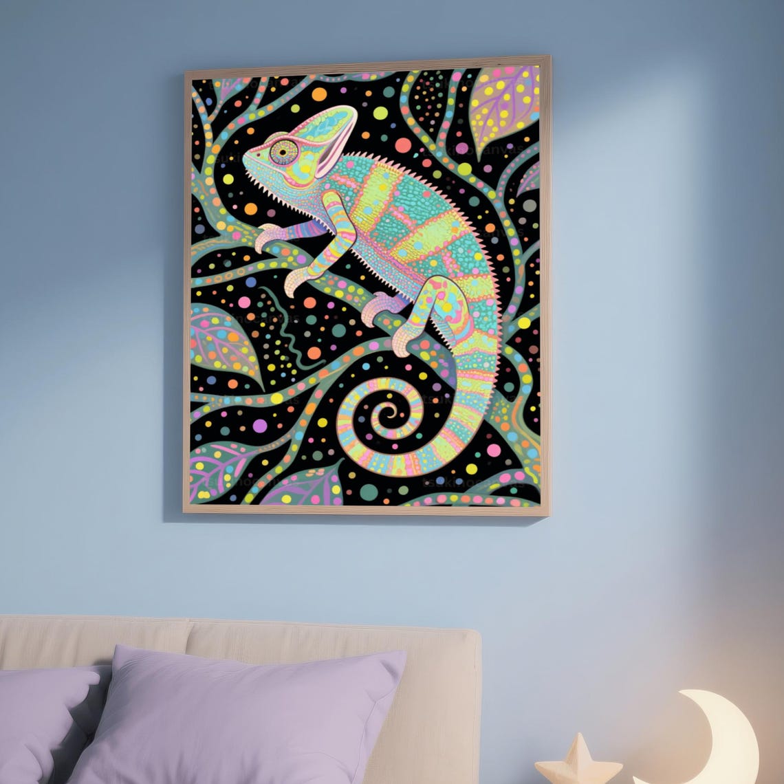 Colorful Psychedelic Chameleon Dot Pattern Vivid Jungle Poster