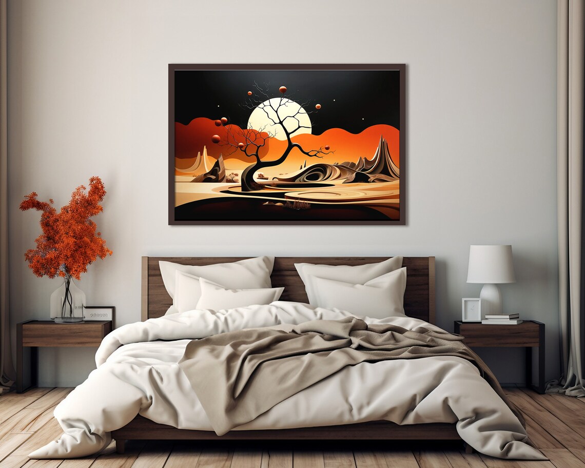 Abstract Wall Art Nature Inspired Print Surreal Landscape Poster Home Decor Modern Art Masculine Black Orange Red Fine Art Print - Image 3