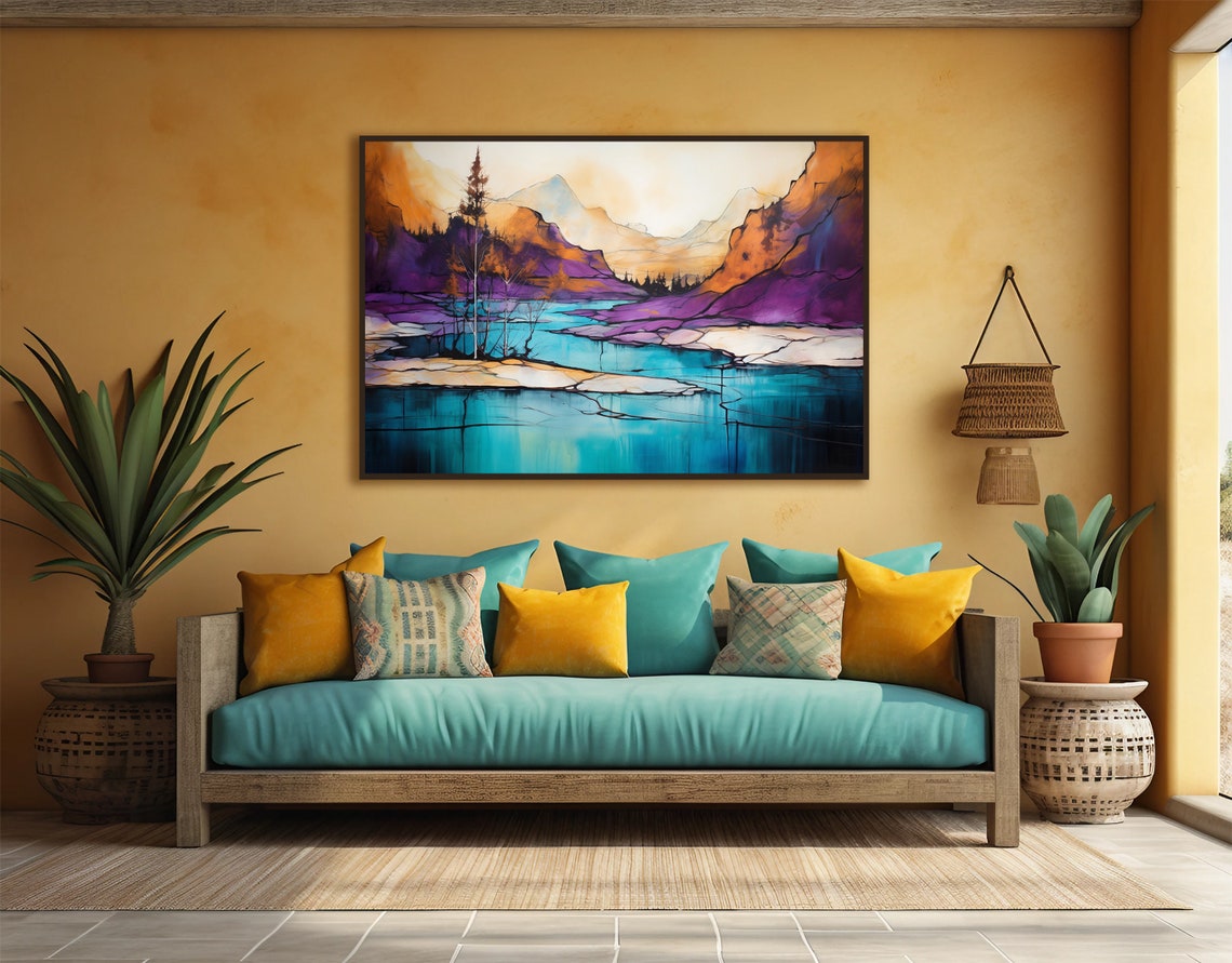 Abstract Landscape Wall Art Nature Inspired Print Bold Orange Teal Purple Poster Home Decor Modern Art Home Office Decor Focal Point - Image 3