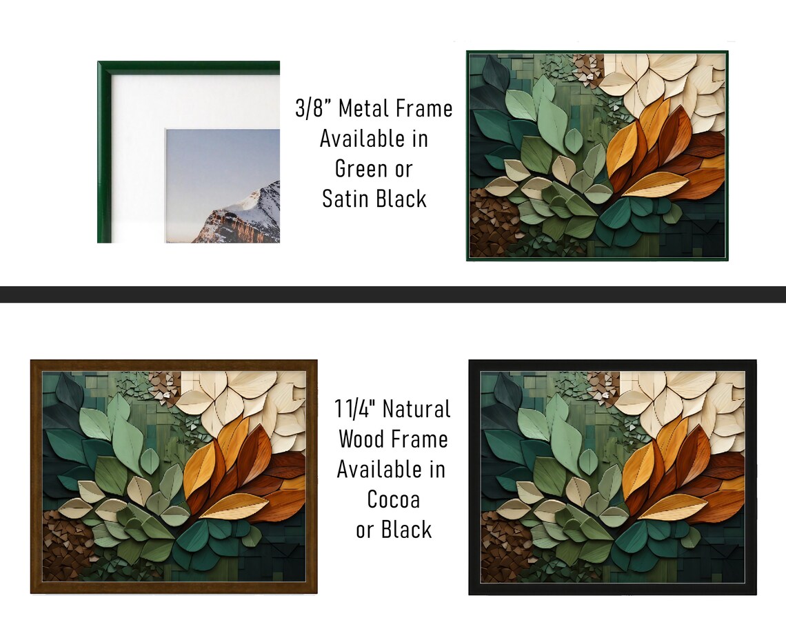 Wood Grain Botanical Leaves Boho Art Print - Image 2