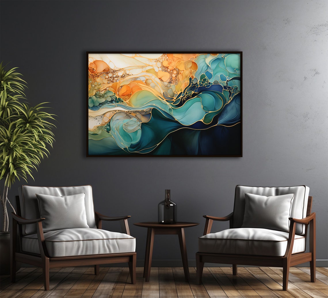 Abstract Wall Art Bold Beautiful Blue Orange Beige And Teal Poster Home Decor Modern Art Home Office Decor Statement Piece Unique Art - Image 2
