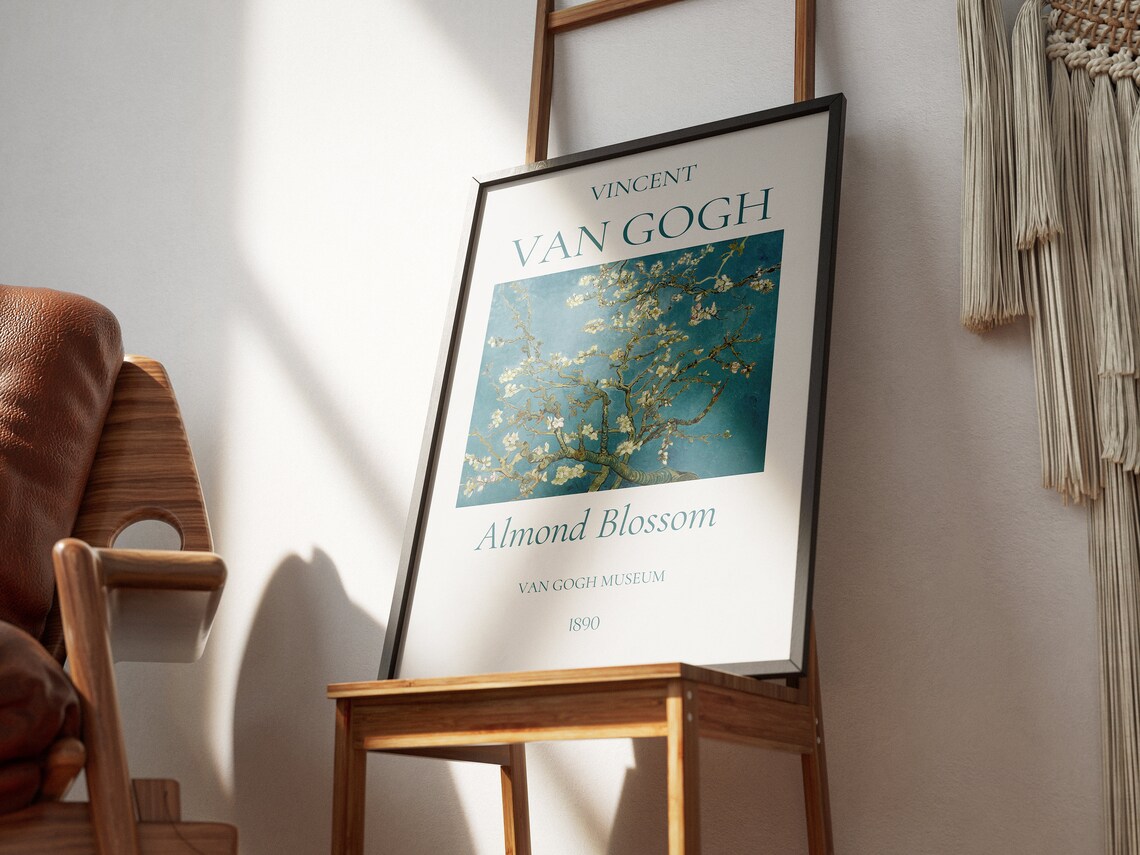 Van Gogh Almond Blossom Branches Teal Sky Museum Exhibition Art Poster - Image 3