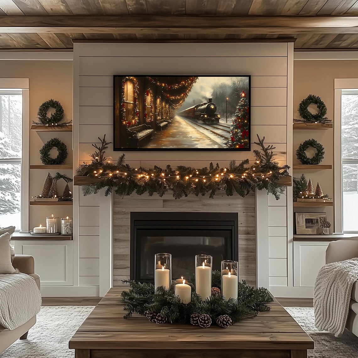 Christmas Steam Train Station on Winter Night Frame TV Poster - Image 3