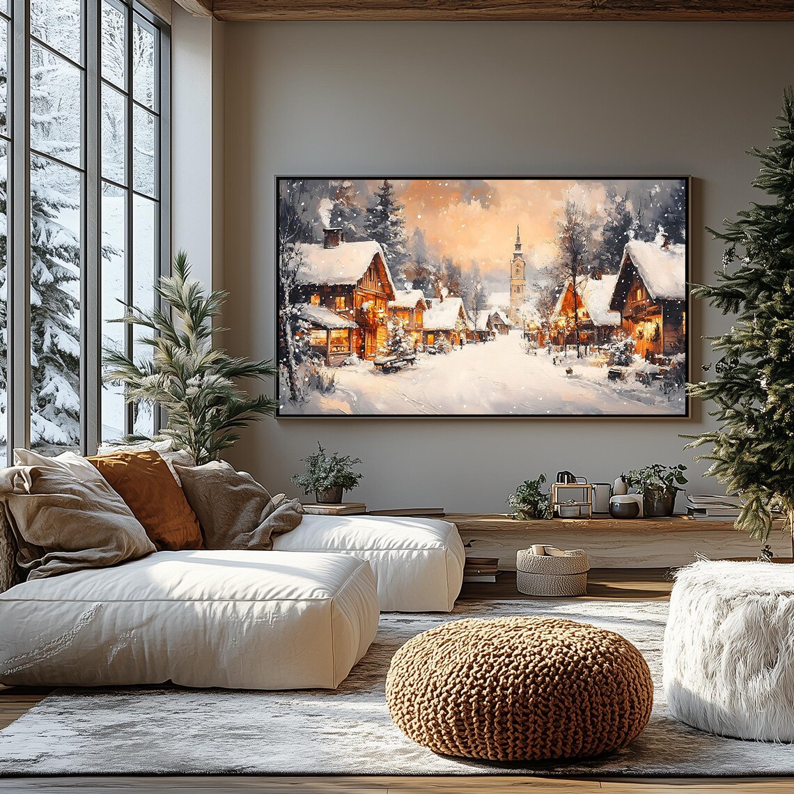 Dreamy White Poinsettias Holiday Floral Painting Red Berries Frame TV Poster - Image 2